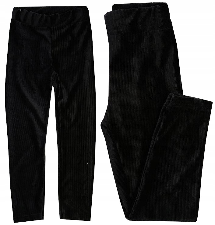 

Legginsy Getry Spodnie Welur Prążki czarne 5 J69F