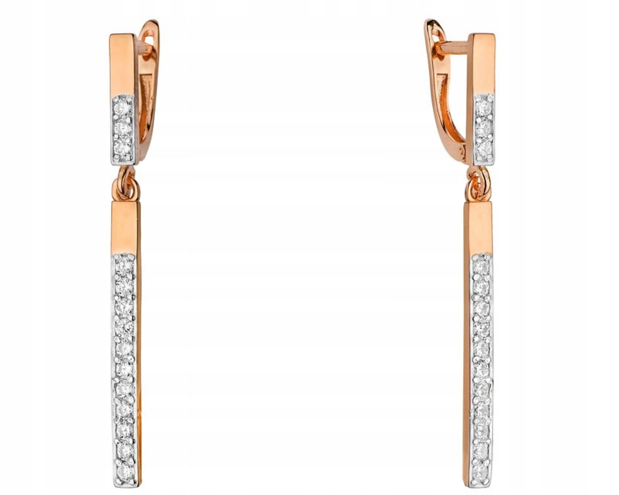 Náušnice z růžového zlata s brilianty závěsné 585