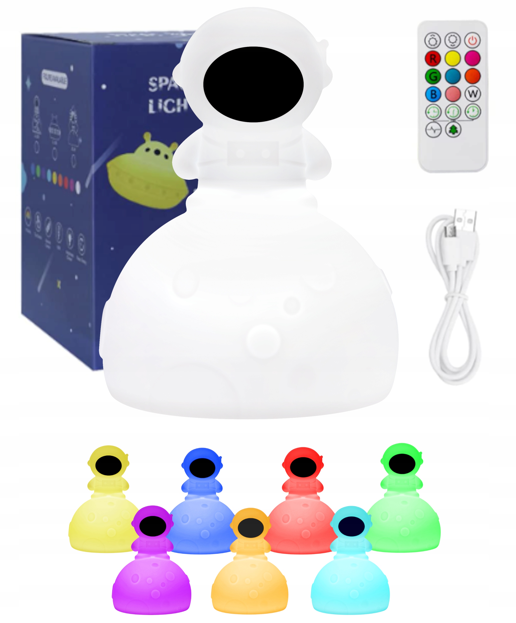 LAMPKA NOCNA ASTRONAUTA KOSMONAUTA DLA DZIECI SILIKONOWA LED RGB NA PILOTA