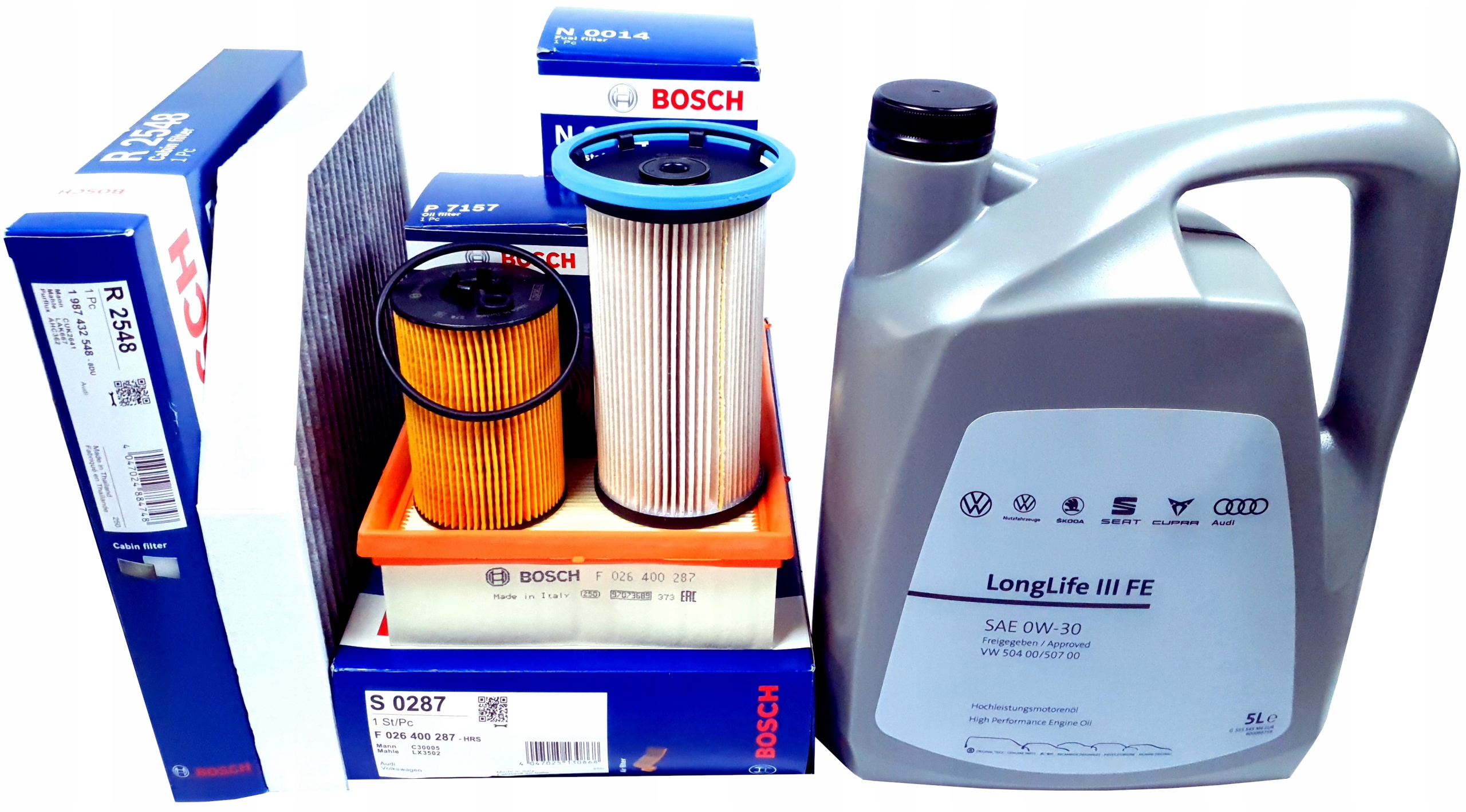 Sada 4 Filtrů Bosch 5 L Oleje Vw 0W30 Golf VII Passat B8 1.6 Tdi 2.0 Tdi