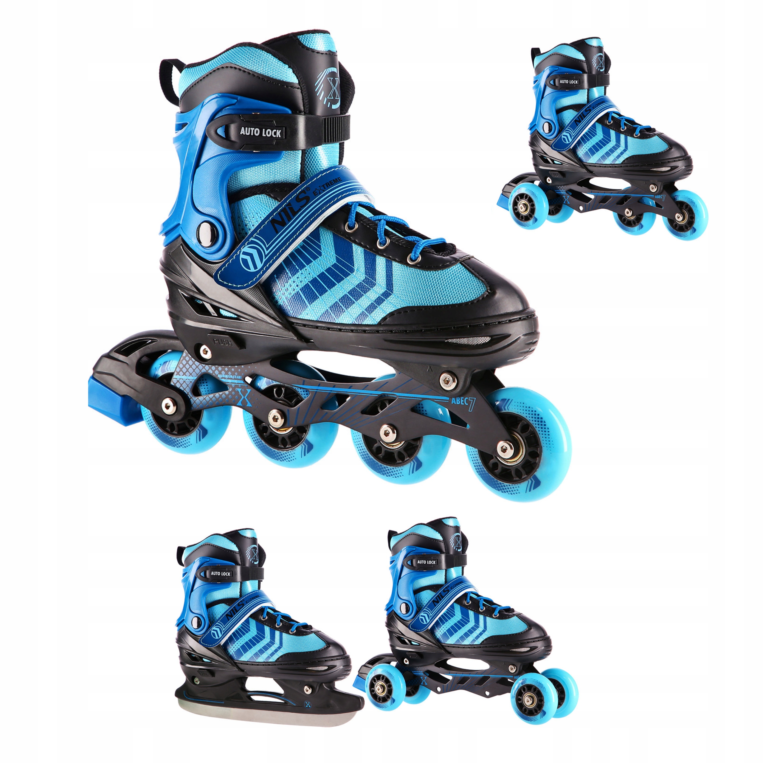 Brusle 2v1 4v1 nastavitelné 39-43 L černé modré kolečkové brusle Nils Extreme