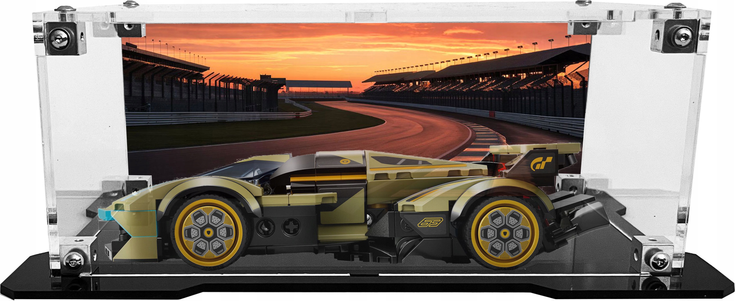 Vitrína s černou základnou a pozadím pro stavebnici Lego 76923 Lamborghini Vision