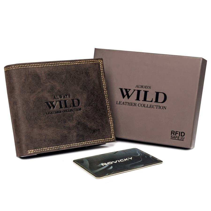 Pánská kožená peněženka Nubuk Always Wild Hnědá Rfid kůže jako Dárek