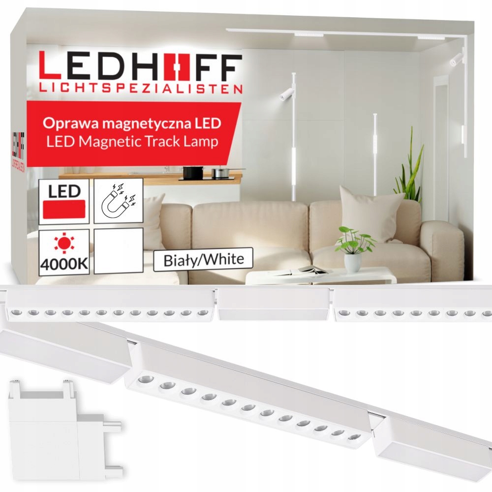 Koľajnicové osvetlenie magnetická lišta 2m 6x Led lampa lineárna Biely spot