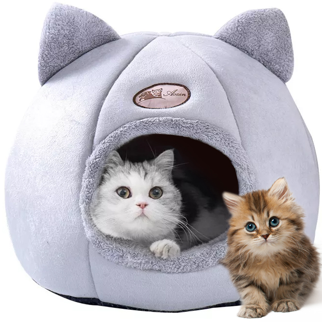 Levně Domeček Pro Kočky Budka Pelíšek Plyšové na zimu