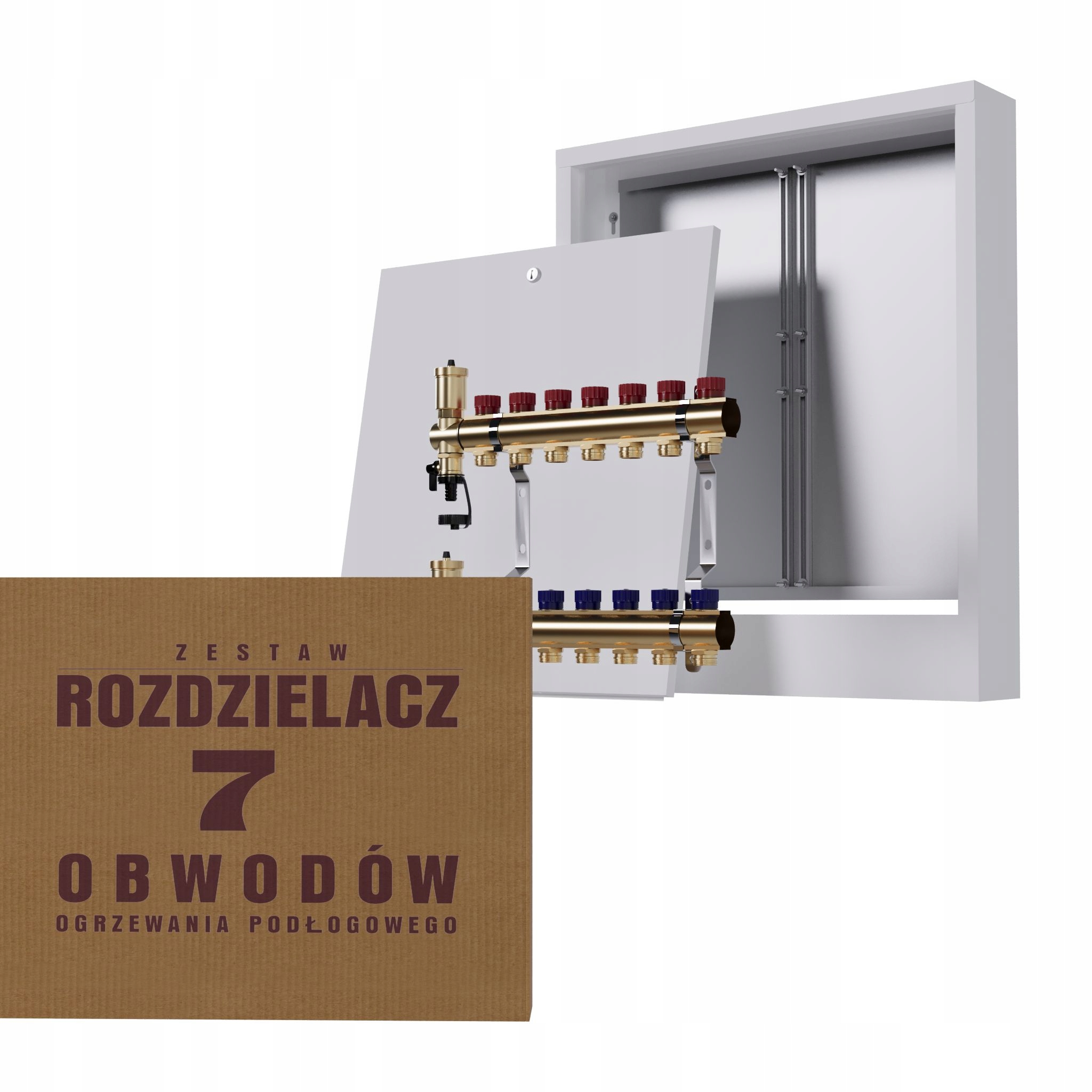 Manuální rozdělovač 7 okruhů pro radiátory nástěnná skříňka