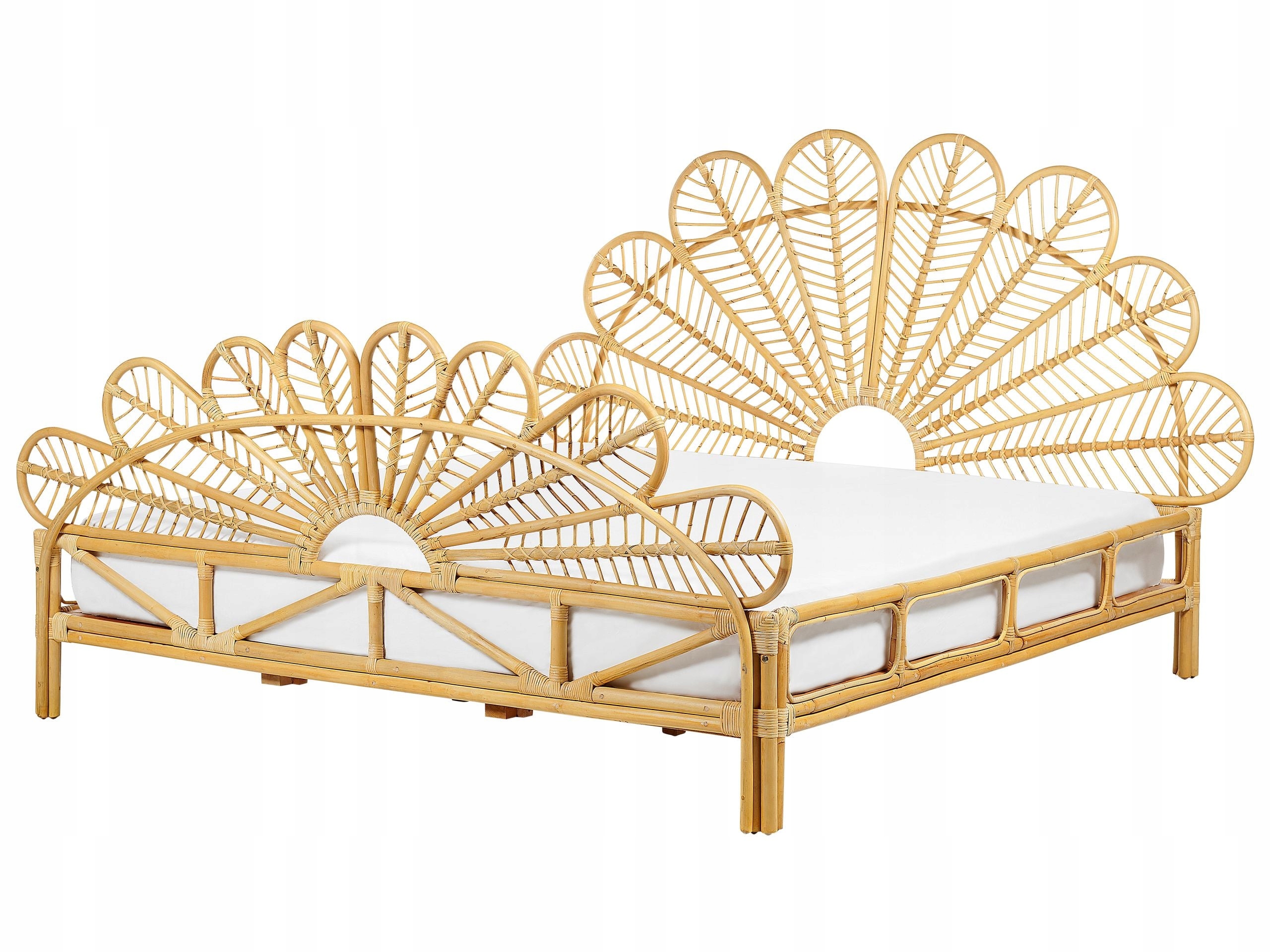 Łóżko 180 x 200 cm rattan wezgłowie jasne drewno