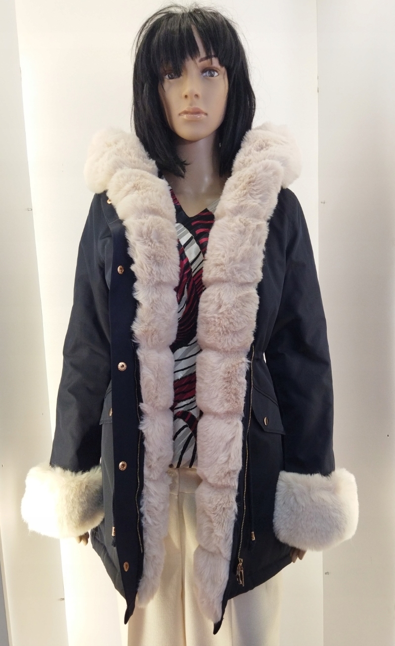 Zimní Parka Na Kožešině B530 Námořnická Modrá-ecru Velikost L