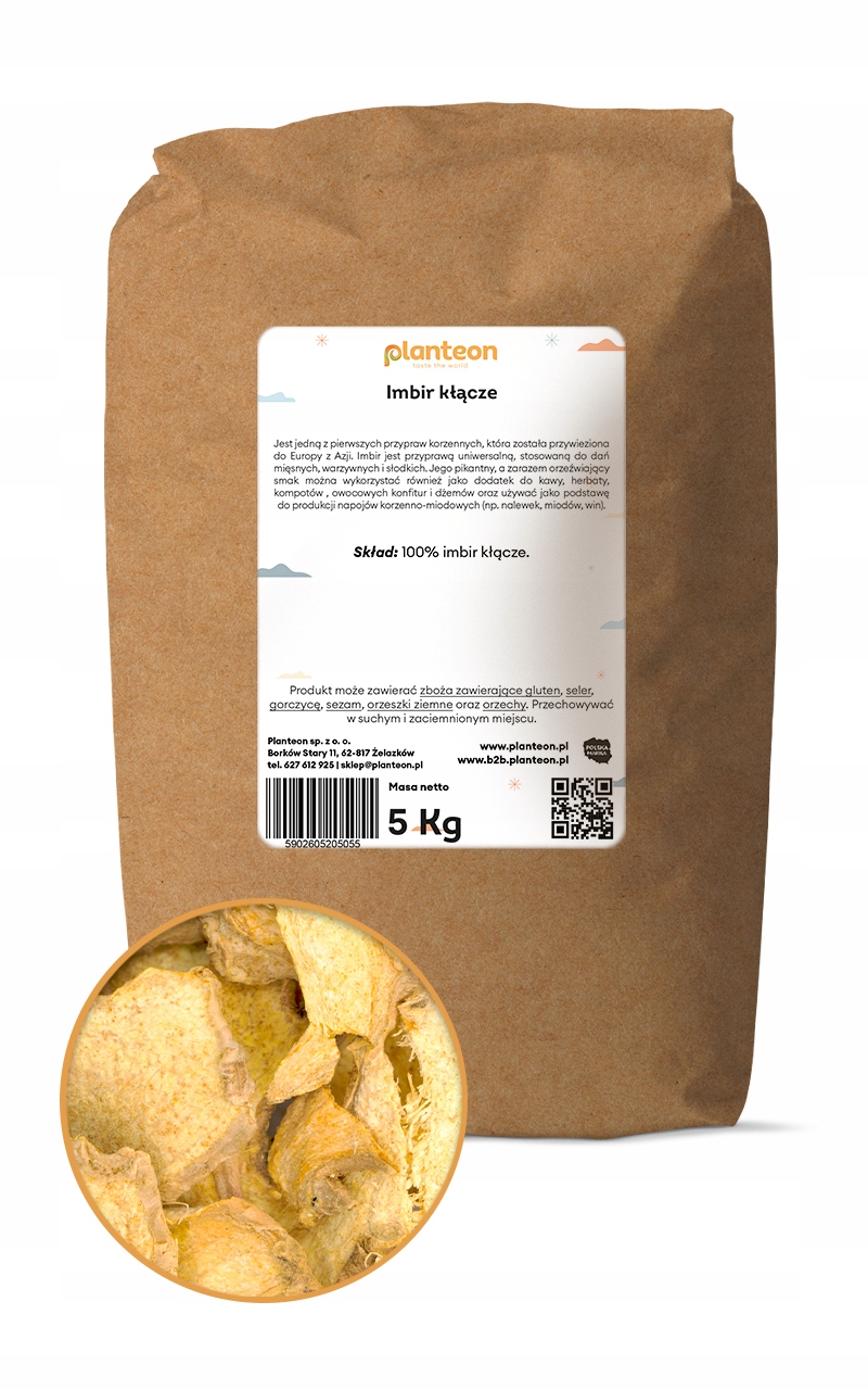 Imbir kłącze 5kg suszone aromatyczne kłącze imbiru na napar dodatek do dań