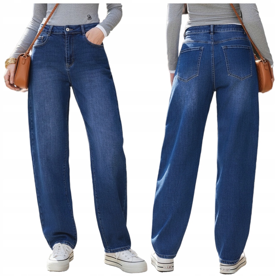 Spodnie Balloon Jeans Mom Fit Modne Damskie Luźne Wysoki Stan M/38