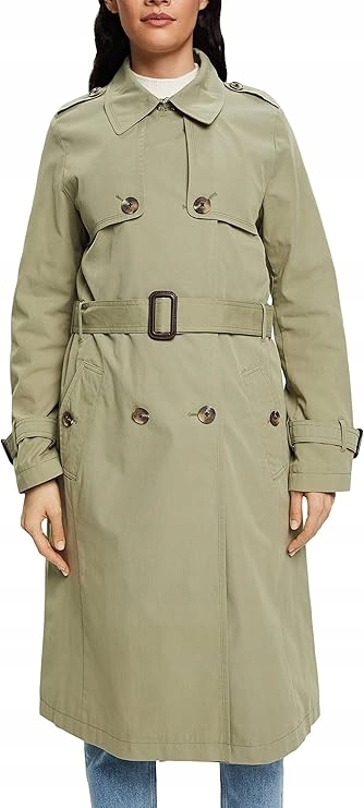 Esprit Klasický Kabát Ke Kolenům Khaki S Páskem, Velikost 7BA