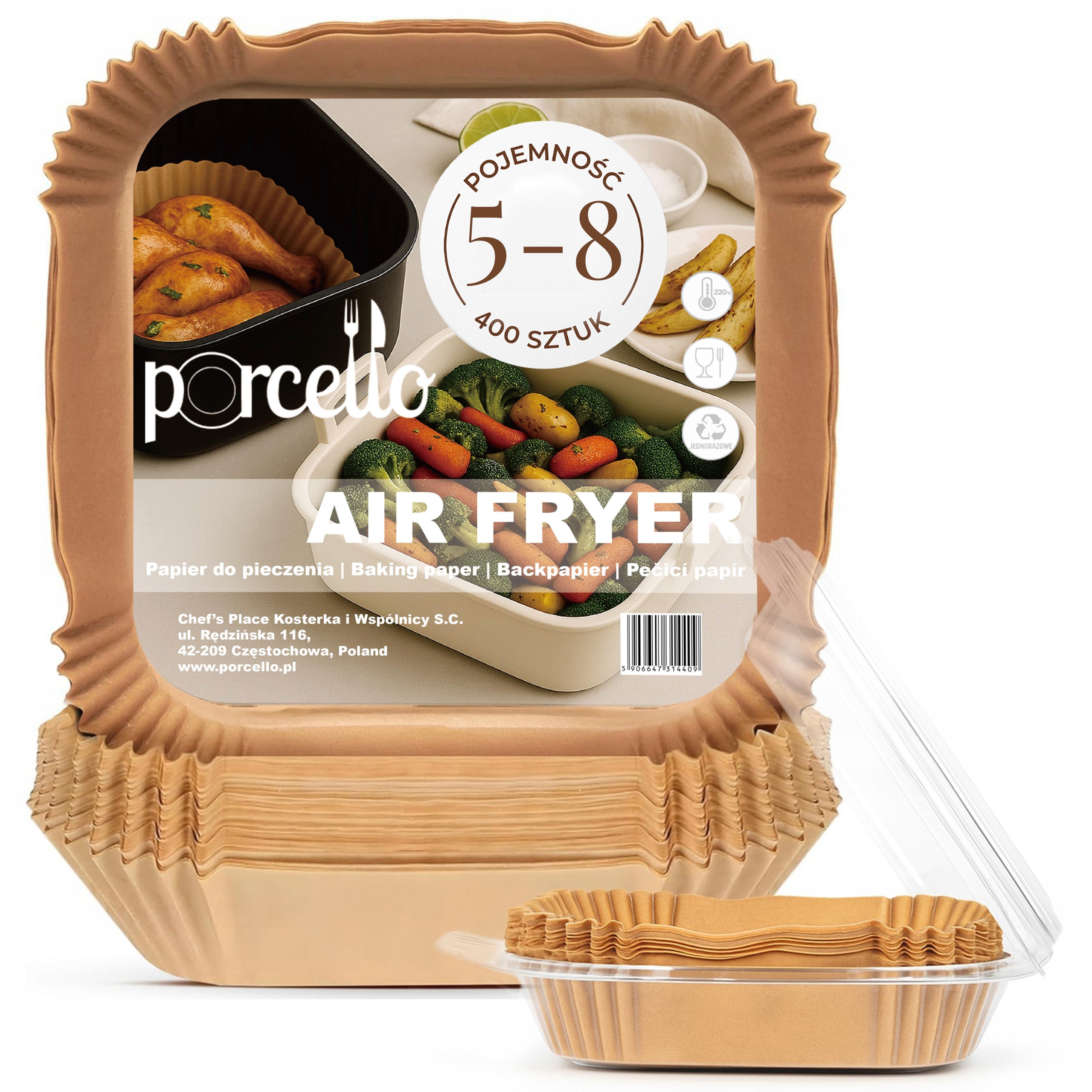 400x WKŁAD PAPIEROWY AIR FRYER 5-8 L TACKI PAPIEROWE do frytkownicy foremki