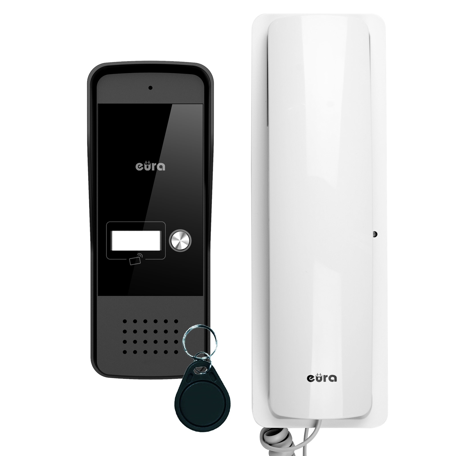 Domofon obsługa dwóch wejść furtka brama czytnik breloków słuchawka Biały