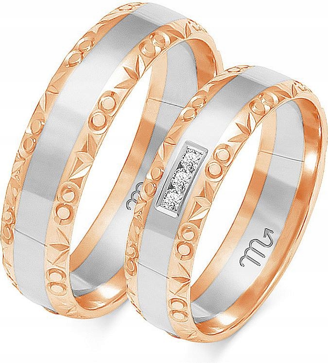 Růžové zlaté snubní prsteny na svatba 14K 585 vel. 35 36 37 model dámský pánský gravírování