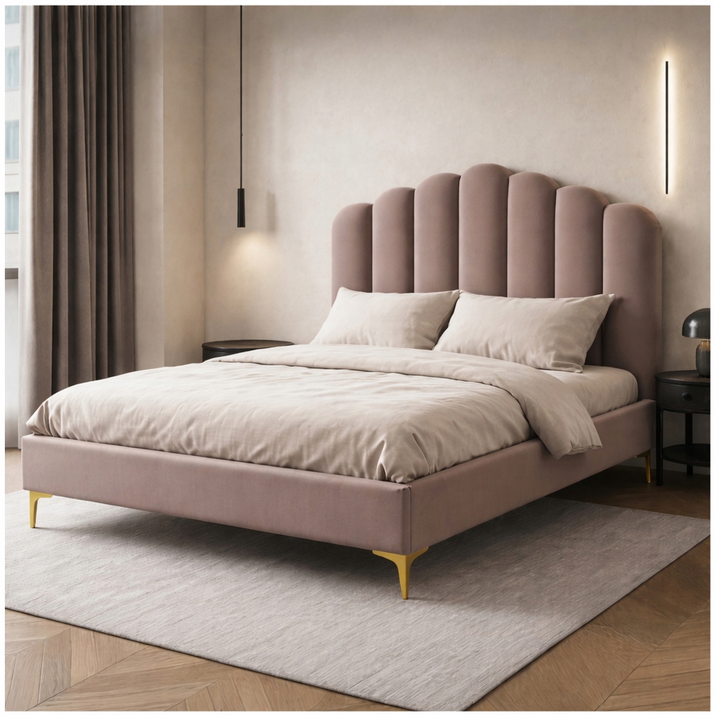 Postel 160x200 Béžová Velurová Čalouněná Dvoulůžková Ložnice Gemini