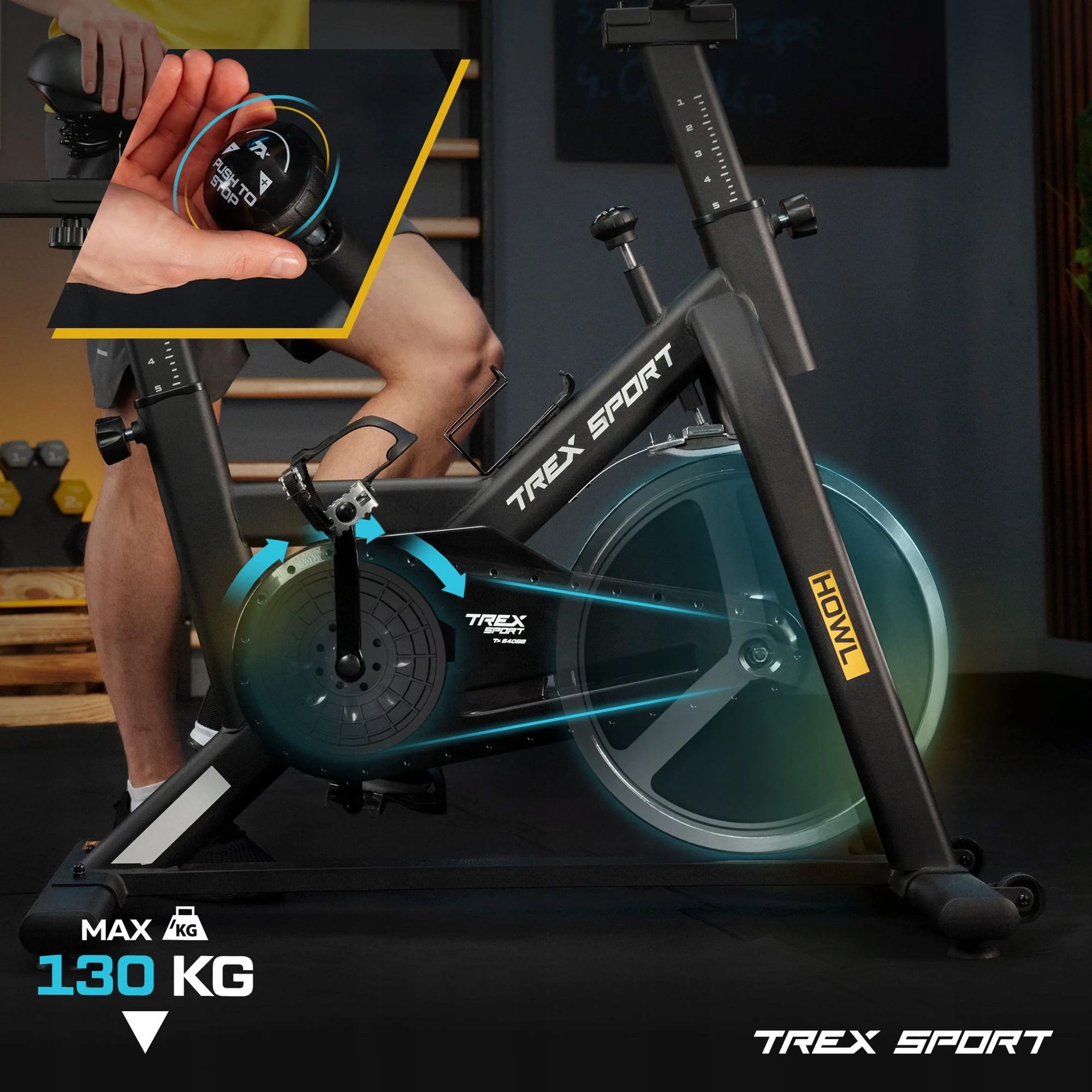 Регульований велотренажер Howl Trex Sport, спінінговий велотренажер, бренд Trex Sport