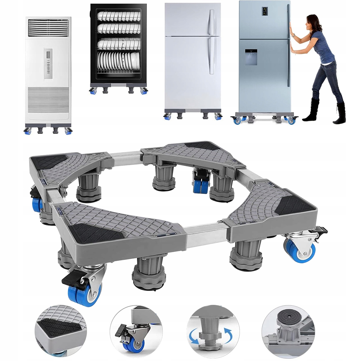 Wózek do pralki meblowej, regulowane kółka do przesuwania