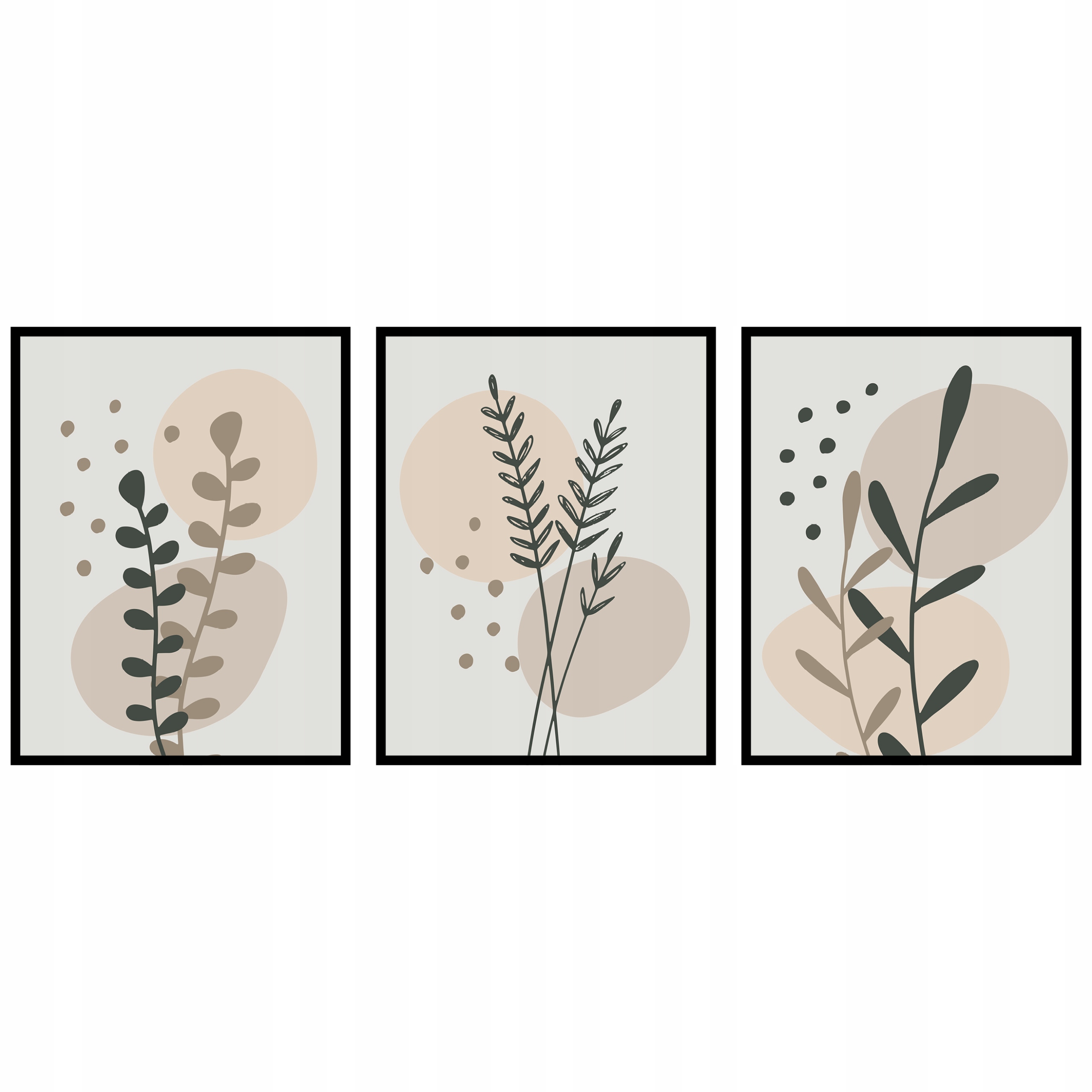 Plagáty 3ks 60x90cm kvety rastliny trávy boho grafika botanika triptych