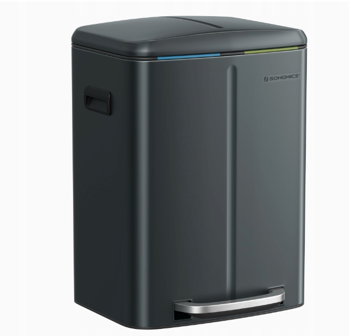 Levně Odpadkový koš, kancelářský koš 40 L, 2-komorový, černý Songmics