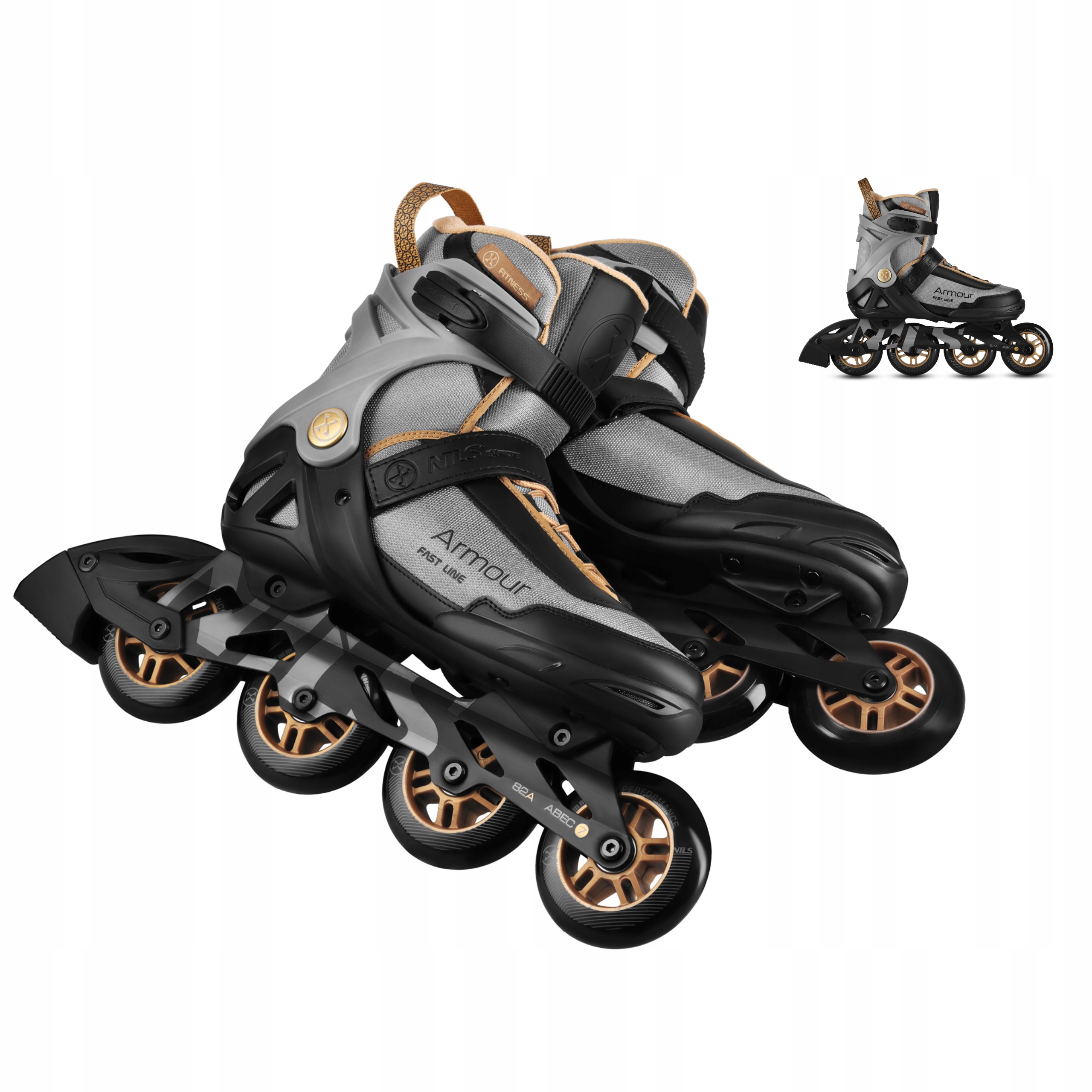 Kolečkové Brusle fitness šedé 90 mm, prodyšná síťovina z hliníkové síťoviny 43 Nils Extreme