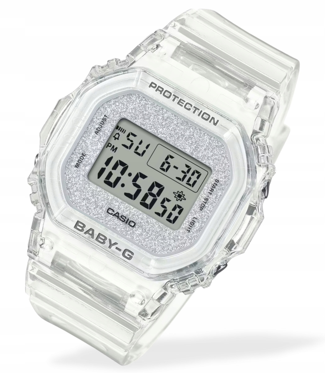 Dámské sportovní hodinky Casio Baby-G BGD-565GC s průhledným řemínkem Gravírování