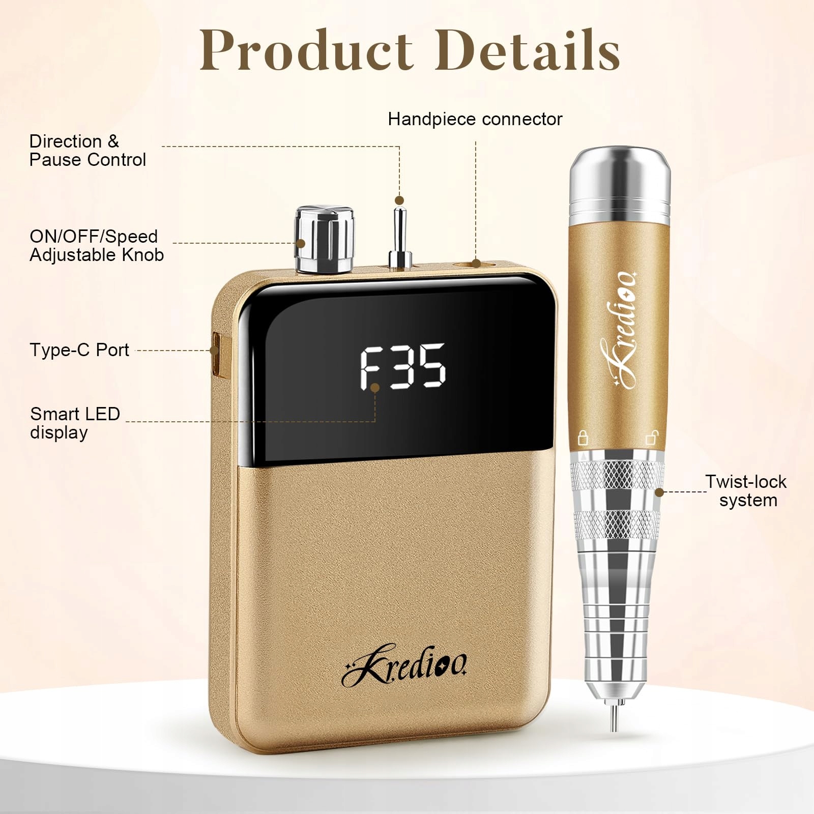 KREDIOO Frezarka Do Paznokci 35000 RPM Zestaw Manicure Pedicure — miniatura 2