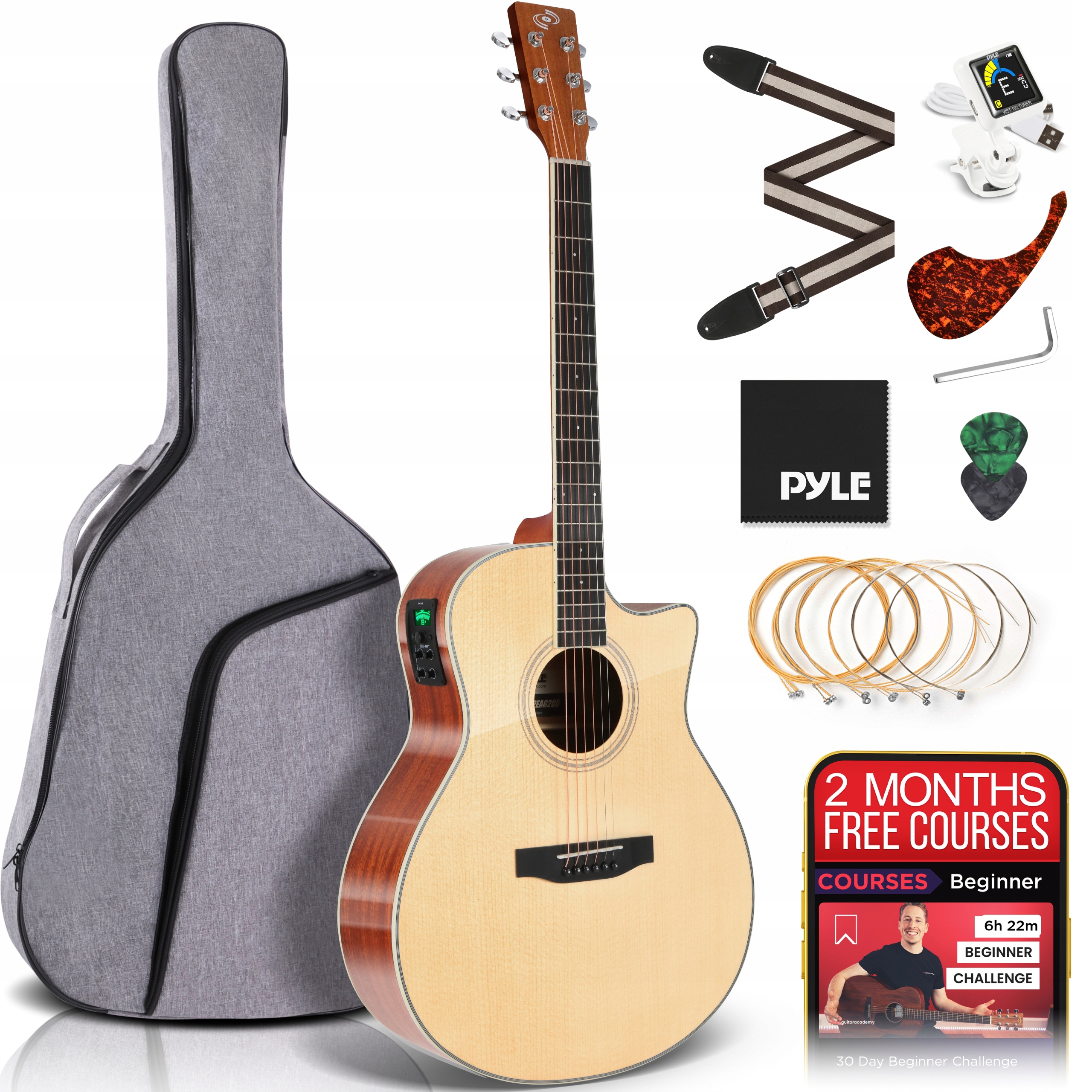 Elektrická Kytara 41 Palců 4/4 Pyle Celá Velká Sada S Obalem A Příslušenstvím