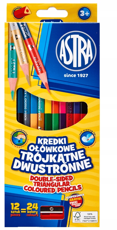 KREDKI DWUSTRONNE TRÓJKĄTNE 12 SZT ASTRA + GRATIS