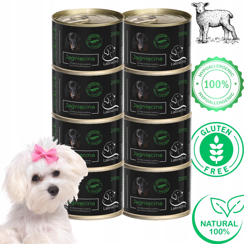 Levně LabraDog Hypoalergenní jehněčí maso 100% pro Malťany na skvrny 8x200g