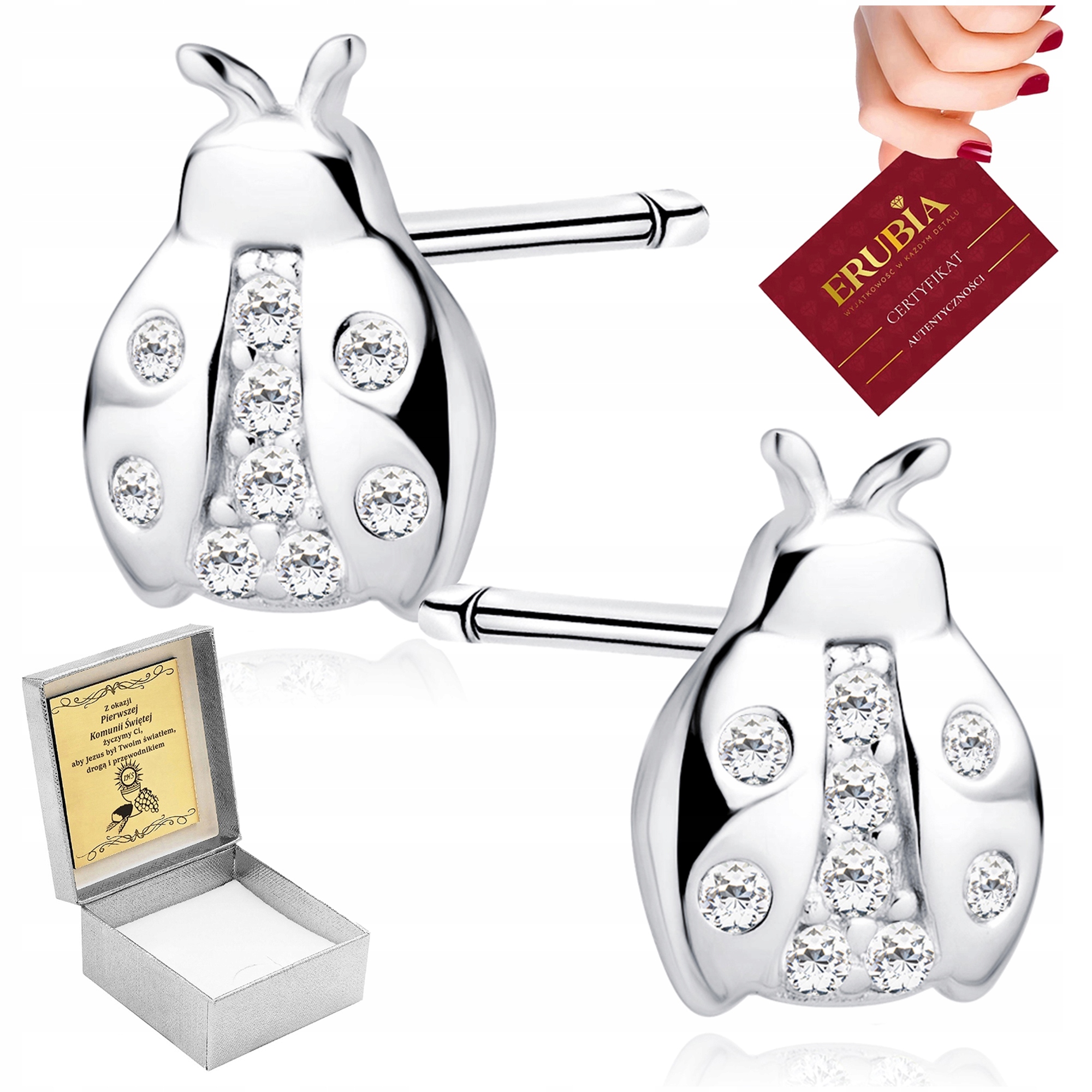 Stříbrné Náušnice Ryzosti 925 S Zirkony Pro Holčičku Berušky Gravírování