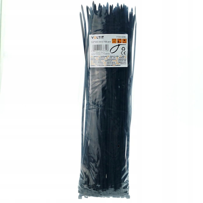 Opaska Zaciskowa Kablowa 3,6 x 300 Nylon 66 Czarna 100 szt.