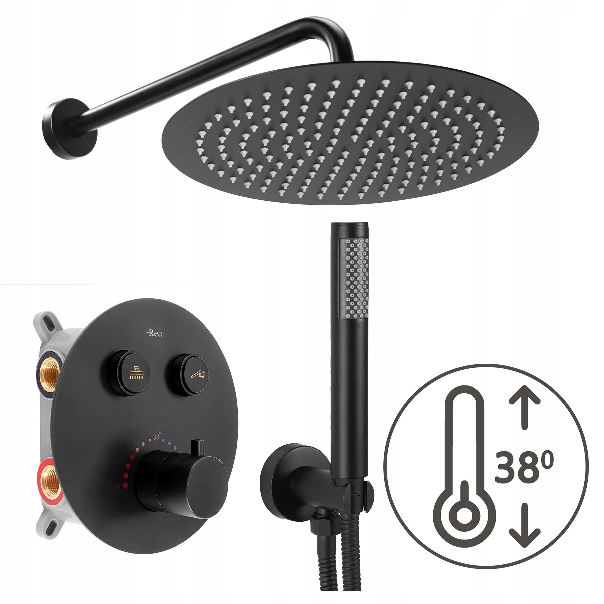 Podomietkový sprchovací set čierny Rea Lungo Black s termostatom Box