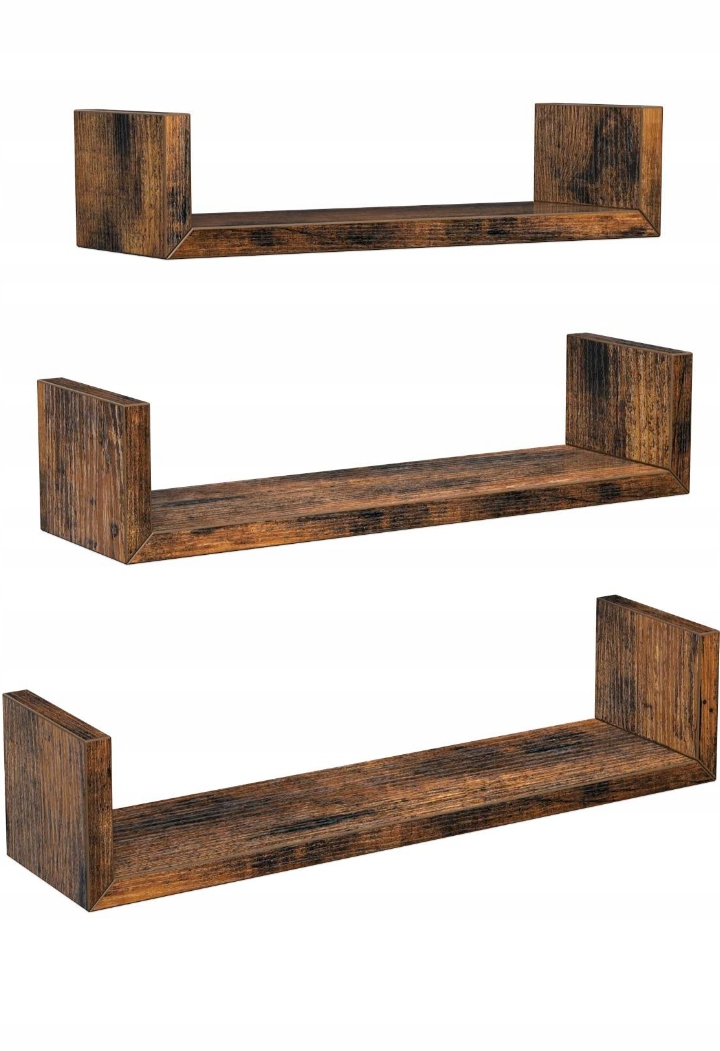 PÓŁKA WISZĄCA ZESTAW 3 SZTUK 40 x 10 cm RUSTYKALNY BRĄZ