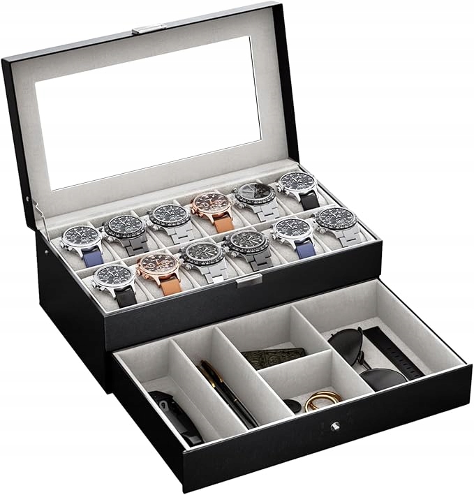 Pouzdro Na Hodinky Organizér Krabička Elegantní Krabička Černá 12 Ks