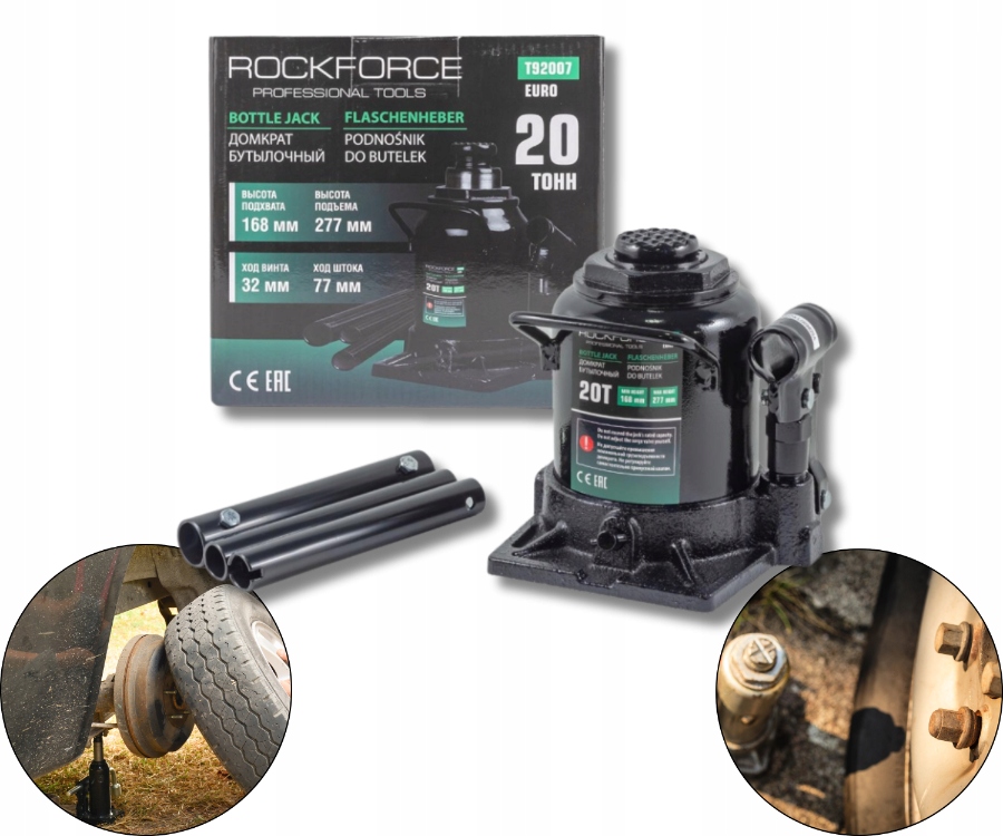 PODNOŚNIK SŁUPKOWY BUTELKOWY HYDRAULICZNY 20T LEWAREK NISKI Marka Rockforce