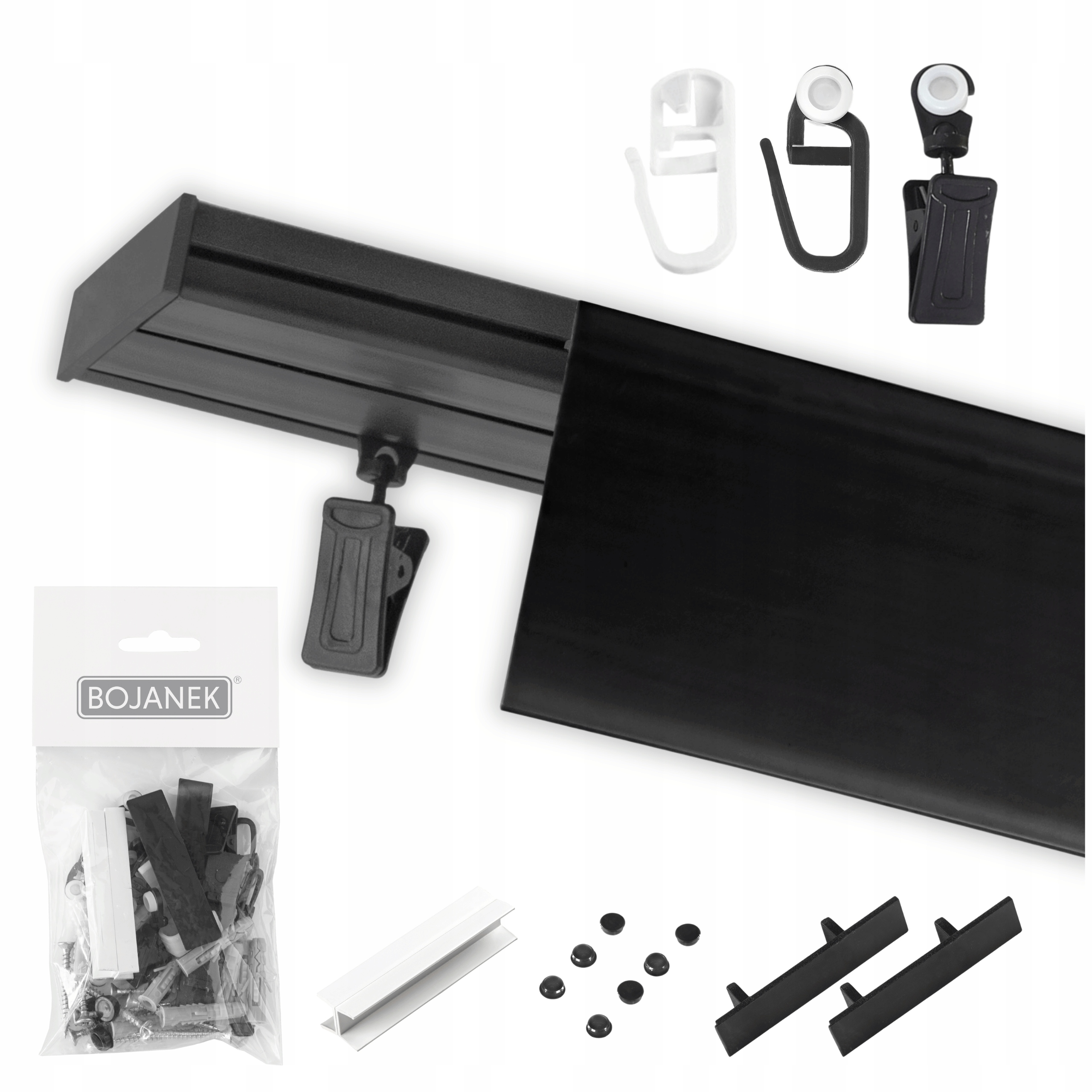 garnýž dvojitá s maskovací stropní lištou z Pvc, černá, 310 cm s krytem