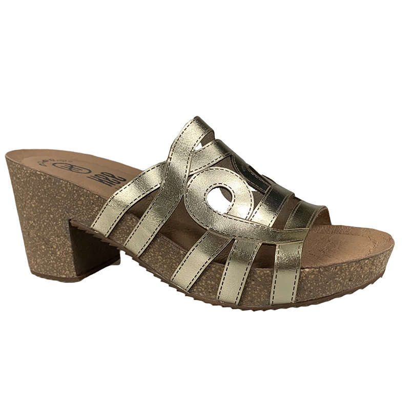 Klapki na obcasie HEE 24061 złoty skórzane R.36