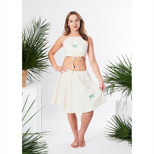 Oblečenie Pro pre saunamajsterku so sukňou na gumičku 100 % bavlna Yeye Ecru S