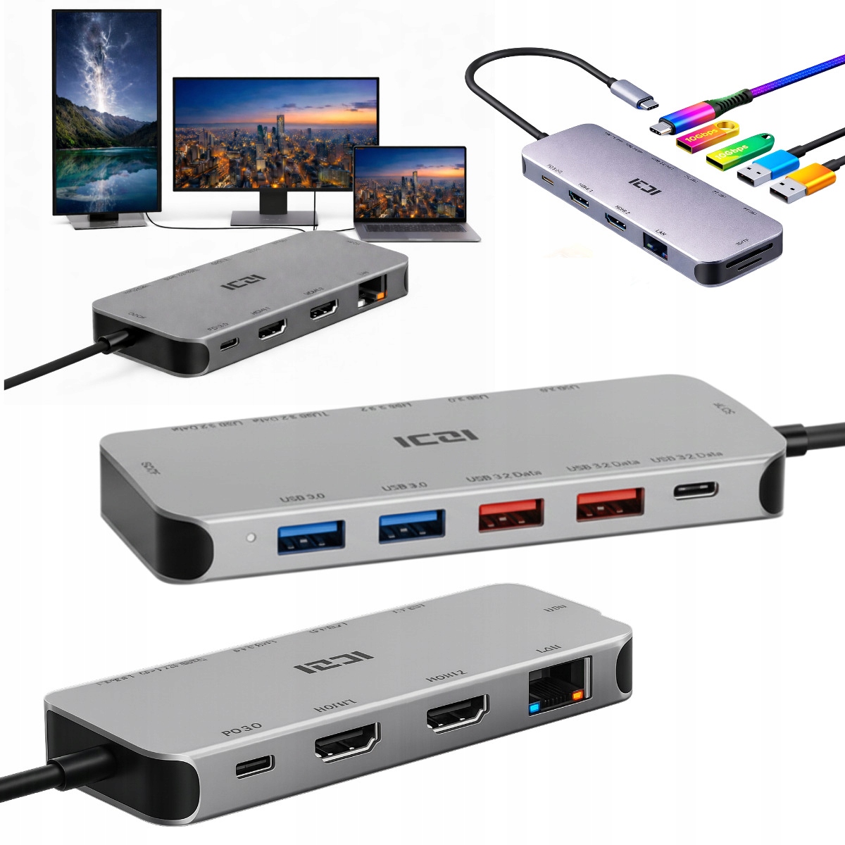 Multifunkční dokovací stanice pro dva monitory s Usb-c Hdmi a nabíjením
