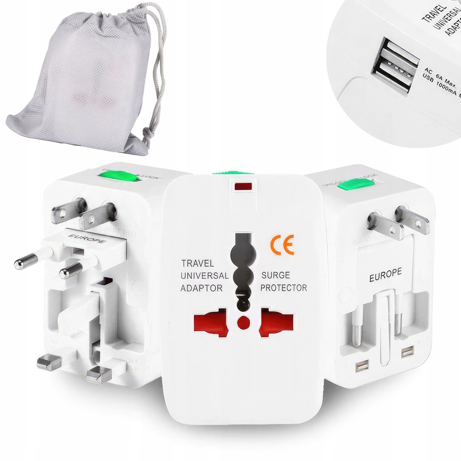 

Adapter Przejściówka Wtyczka Eu Uk Usa Ch Jp 2 Usb