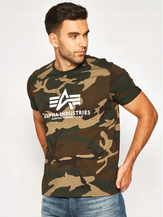 Alpha Industries Pánské tričko Basic Big Logo Camo T zeleno maskáčové 1