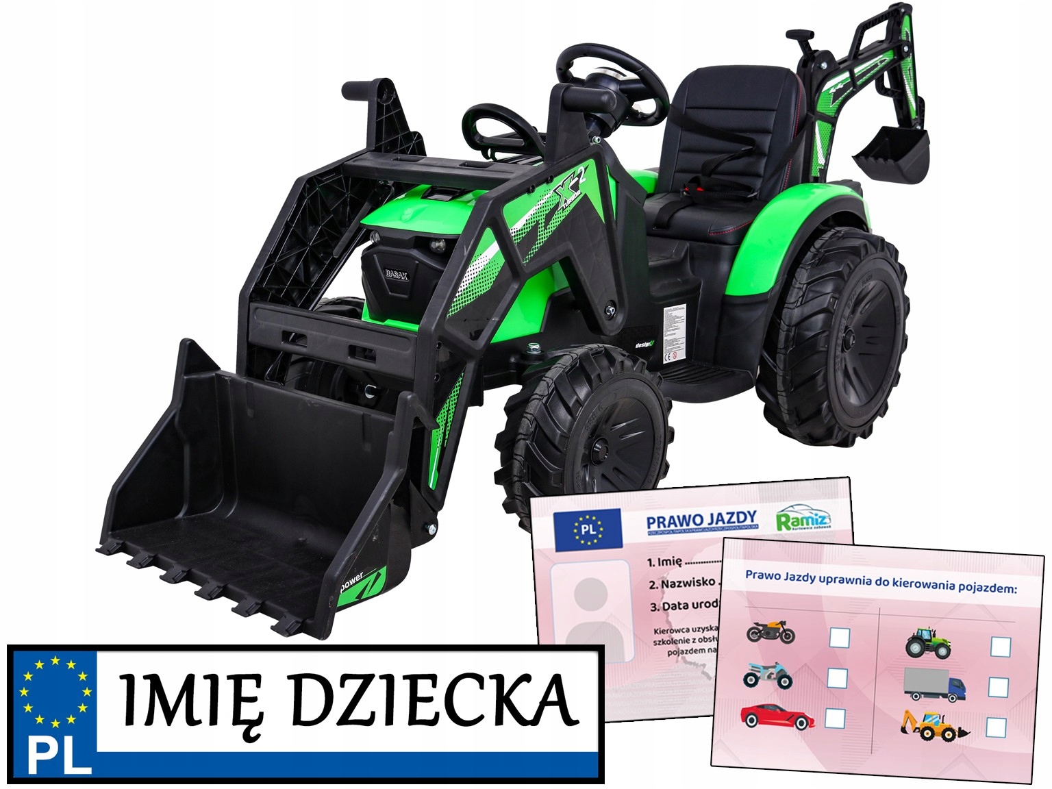 duży Traktor na akumulator ruchome obie łyżki Pilot Koła Eva Ekoskóra