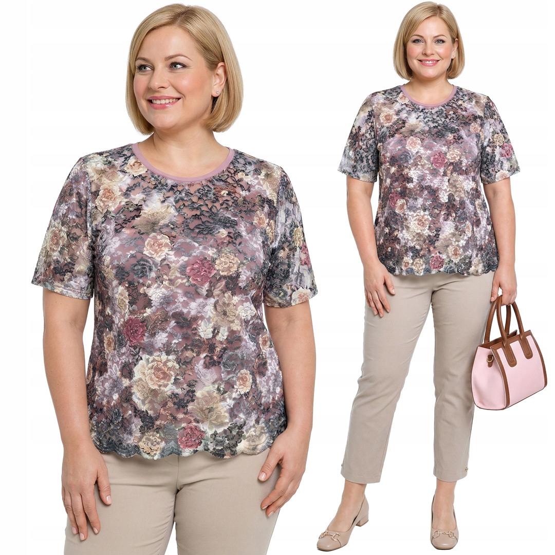 Pudrová pastelová krajková halenka plus size velikost 56/58