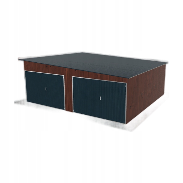 Plechová garáž 6.5x6 m, dvoupolohová, spád vpravo, tmavý ořech
