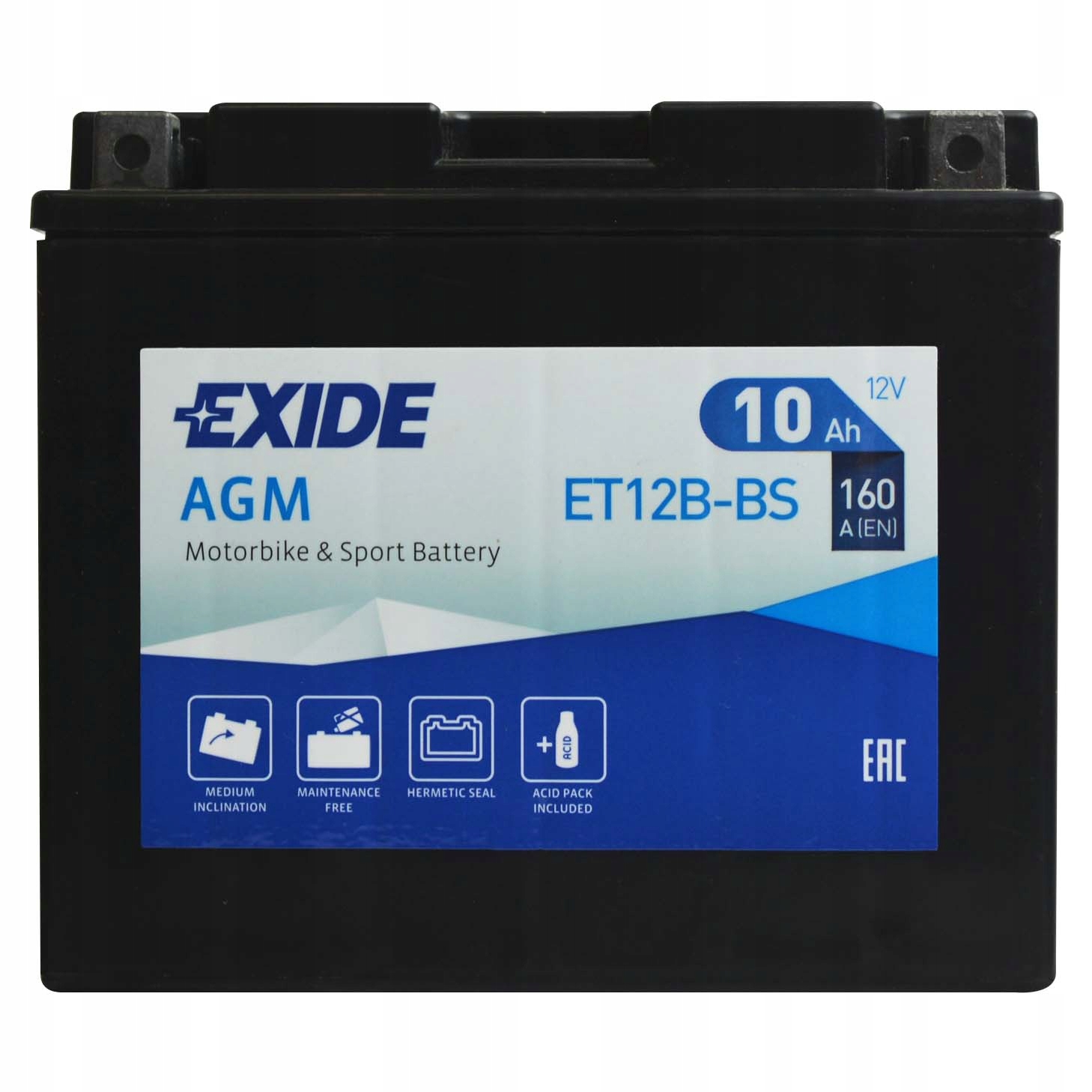 Exide Agm ET12B-BS YT12B-4 12V 10Ah 160A L+