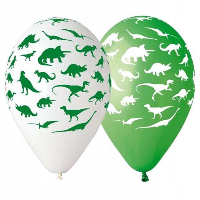 Balony gumowe kolorowe DINOZAURY dino 30 cm, 5 szt