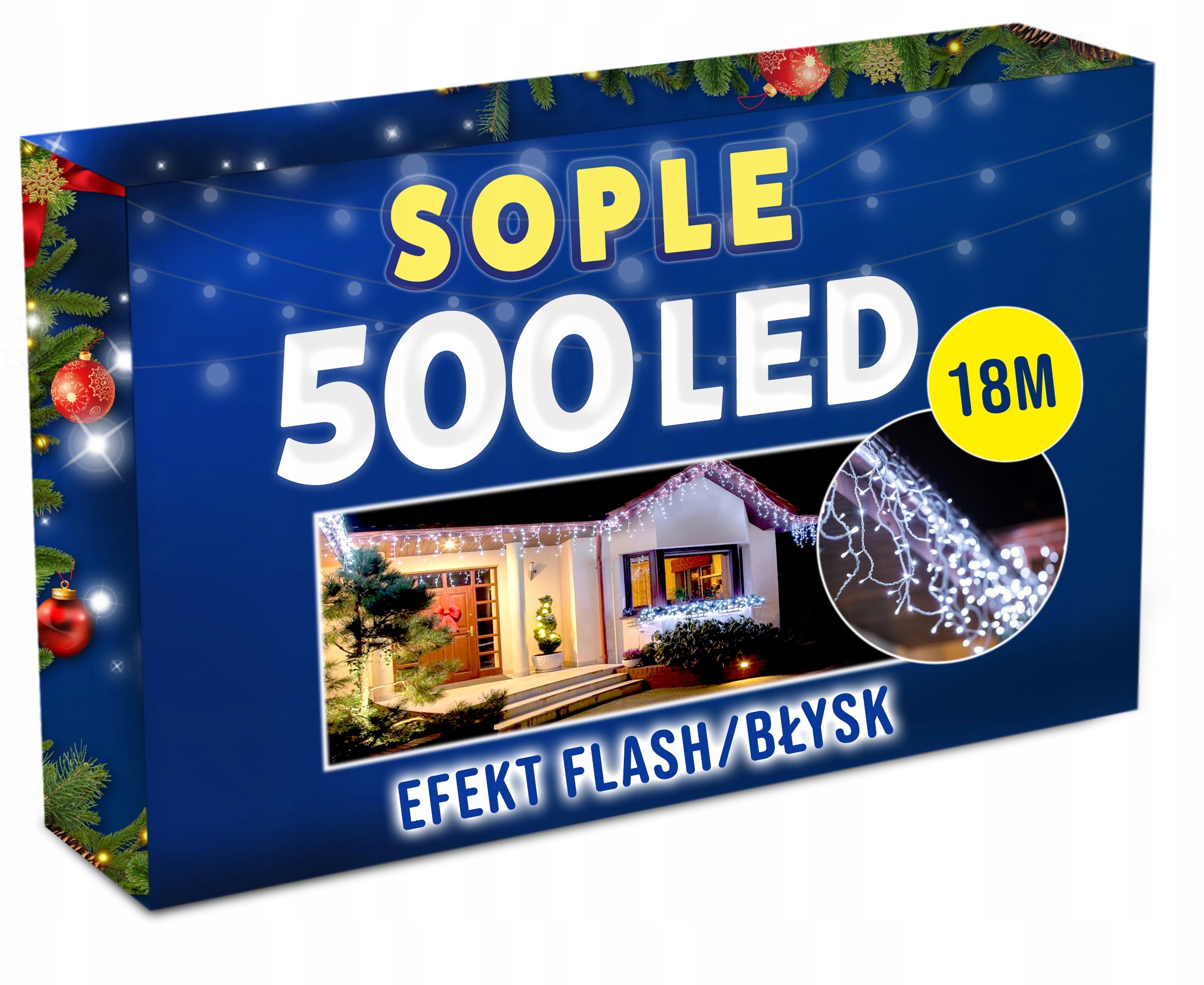 

Sople 500LED Zewnętrzne Lampki Grube Kurtyna Flash