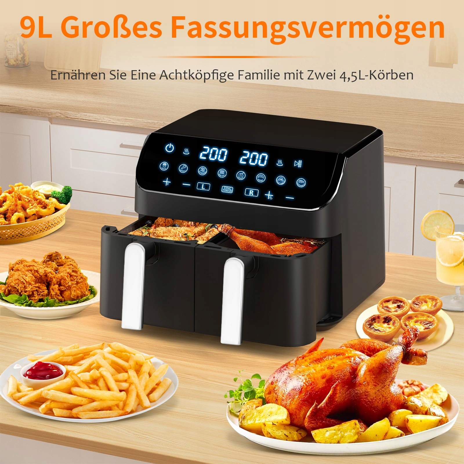 YASHE Podwójna Frytkownica Beztłuszczowa 9L XL Cyfrowa Kontrola 8w1 — miniatura 4