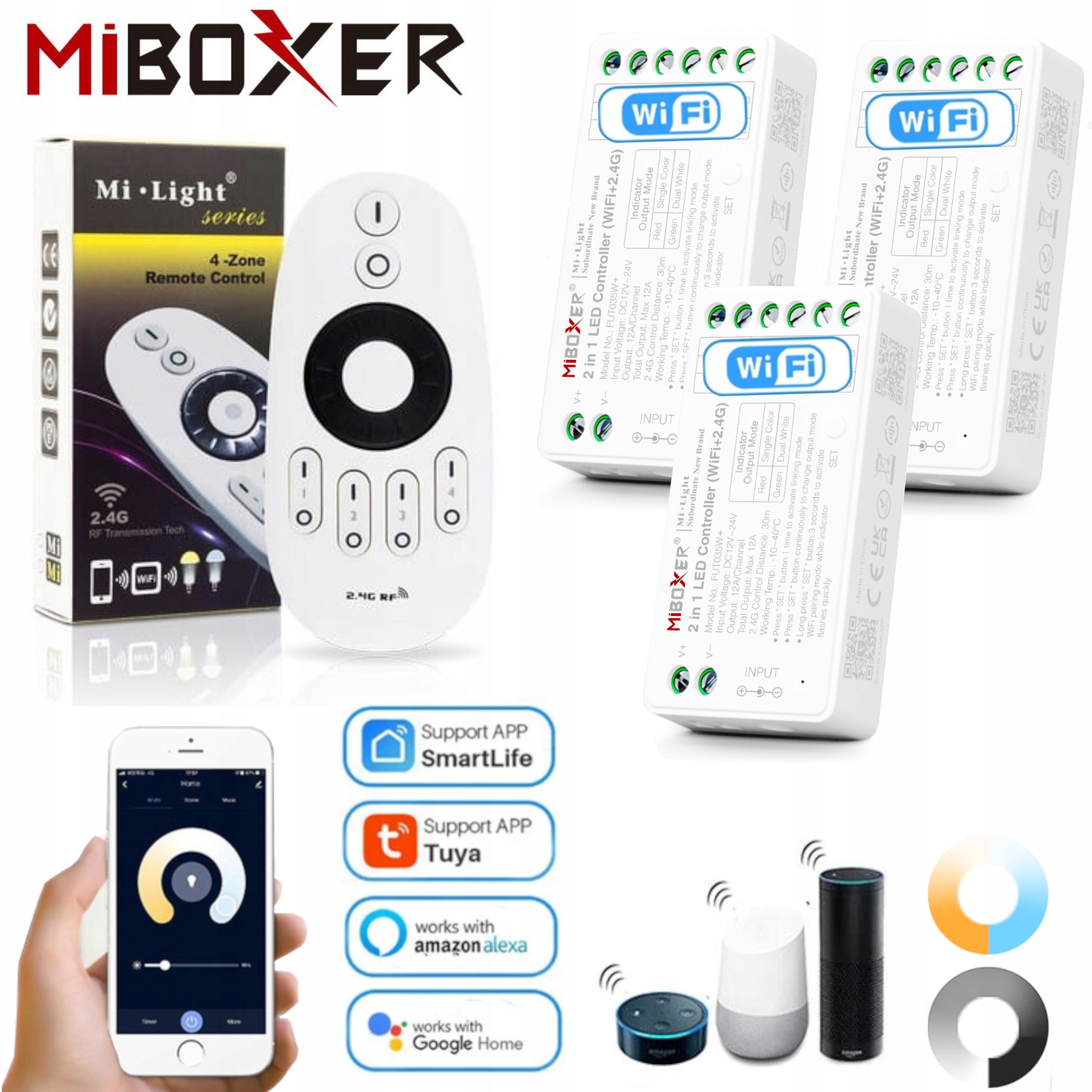 Sada 3x Ovládač Smart Home WiFi Pre Led Mono Alebo Cct Diaľkový Ovládač