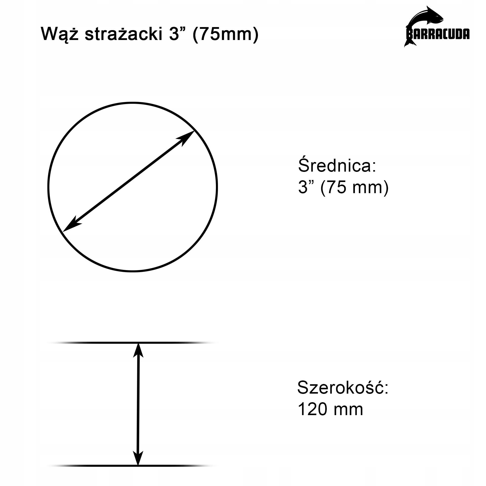 Wąż strażacki parciany wzmacniany do nawadniania STORZ 3 cale 75mm 30m W Marka Barracuda